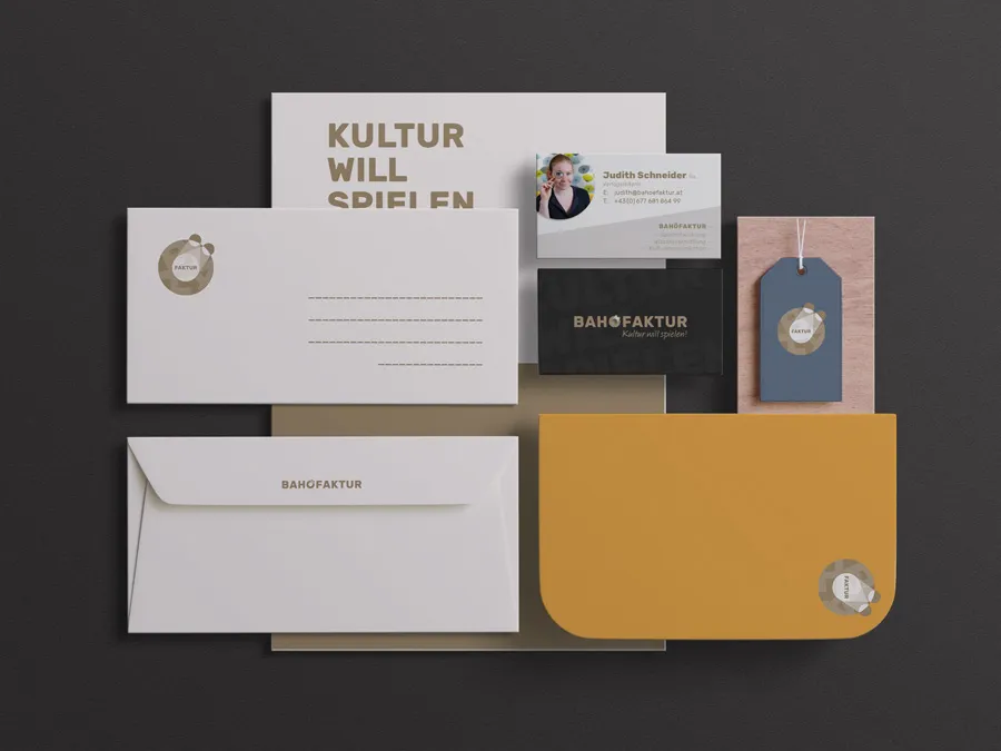 Corporate Identity Mockup der Bahöfaktur OG